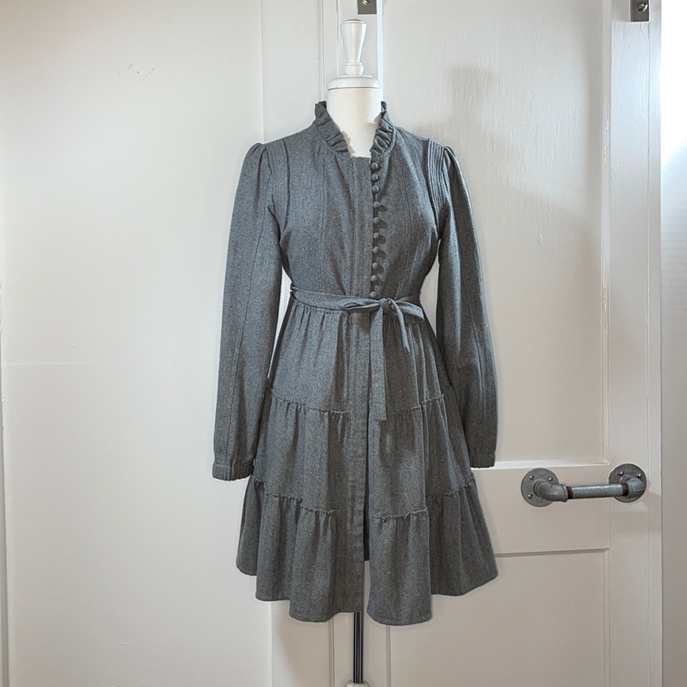 Hazel Gray Ruffled Trench Coat